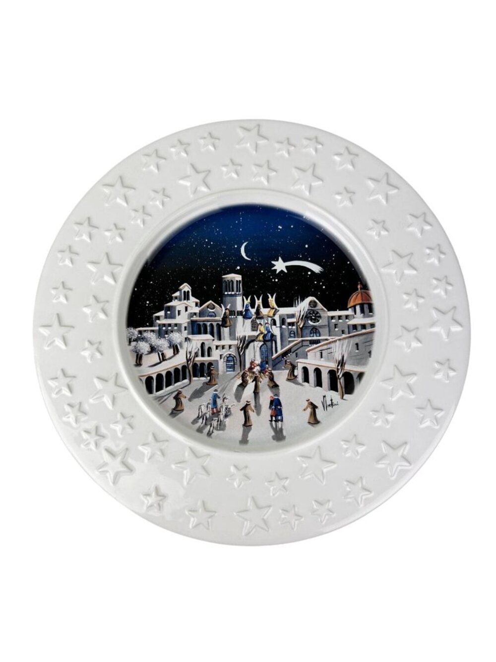 Deruta Italy Giglioni Ceramiche Ceramic Star Border Christmas Platter Plate 13"